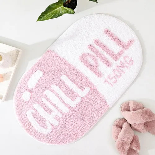 Miniatura 4 de FROZZUR Chill Pill - Tapete de baño, antideslizante, color rosa, para baño, con forma linda, para tina, tapete de felpa lavable, color rosa