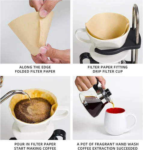 Miniatura 6 de KUFUNG Paquete de 100 filtros de café en cono, filtros de café desechables de 1 a 4 tazas, filtros de café de papel natural tipo U para verter