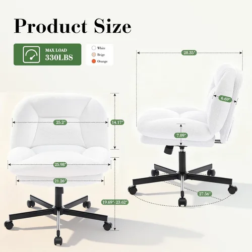 Miniatura 2 de Silla de oficina con patas cruzadas, silla cruzada acolchada gruesa con ruedas, silla de oficina sin brazos de asiento ancho, silla giratoria