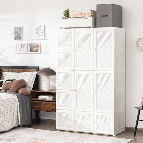 Miniatura 2 de Tangkula Armario Closet Portátil, Organizador de Ropa Plegable con Almacenamiento de Cubículos, Varillas para Colgar, Fácil de Ensamblar