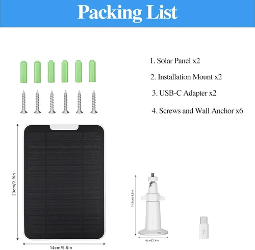Miniatura 8 de Panel solar mejorado de 5 V 6 W para cámara de seguridad, compatible con Eufycam 2C/2C Pro/2/2 Pro/E20/E40/E, fuente de alimentación continua
