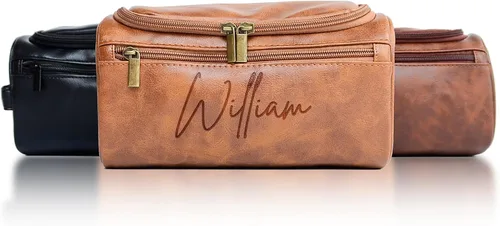 Miniatura 8 de Xpanrous Neceser personalizado para hombre – Kit de piel sintética grabada con nombre o iniciales personalizados, bolsa de afeitar de viaje hecha a