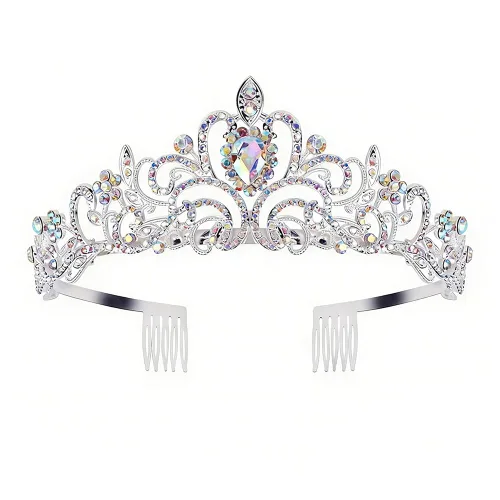 Miniatura 12 de JWICOS Corona de tiara de cristal para mujeres y niñas, elegante corona de princesa con peines, tiaras para mujeres, nupciales, bodas, bailes