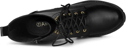 Miniatura 5 de Allegra K Botas de combate de tacón grueso con plataforma con cordones para mujer, M