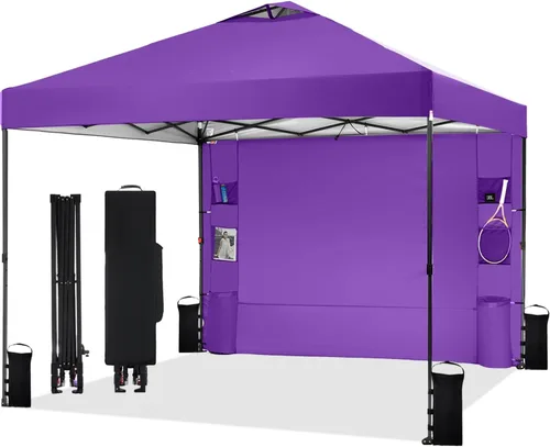 Miniatura 26 de Tunbne - Toldo desplegable de 10 x 10 pies con 1 pared lateral y 6 bolsillos, instalación de un solo empuje, tienda de sombra instantánea con techo