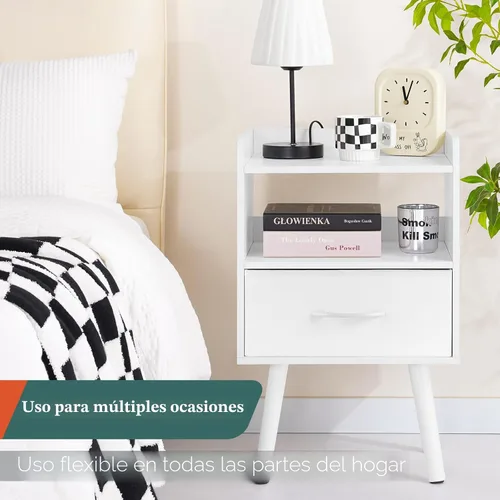 Miniatura 7 de Yoobure - Mesita de noche moderna con cajón, mesas de cabecera, mesitas de noche de mediados de siglo con estante de almacenamiento abierto, mesa