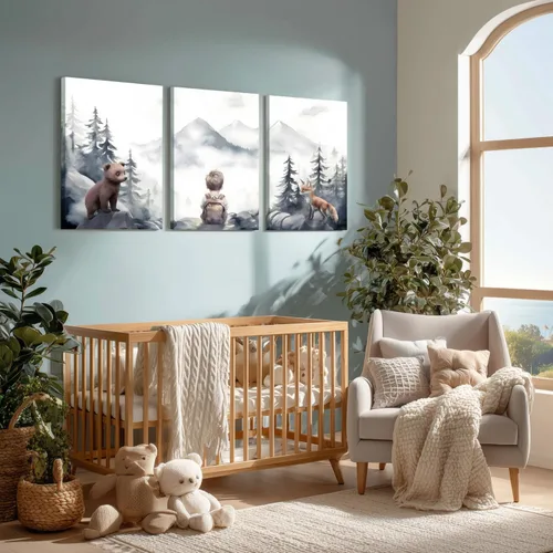 Miniatura 3 de kilamino Arte de pared de bosque neutral con animales salvajes, lindo póster de oso y zorro para guardería, impresiones de póster de aventura