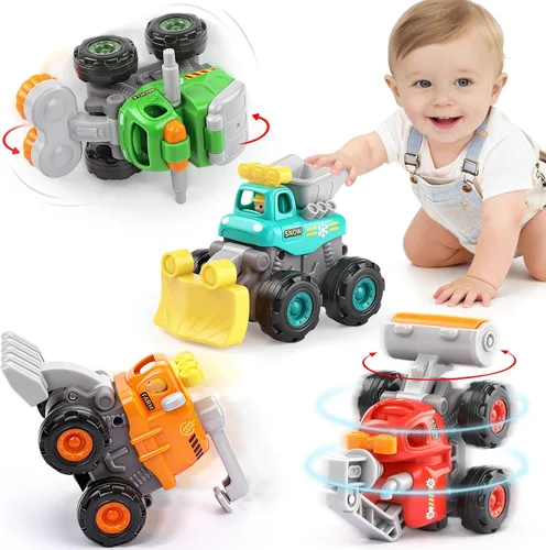 ORWINE Coches de juguete para bebés, autos para niños y niñas, camiones de acrobacias accionados por fricción, 4 unidades de vehículos de