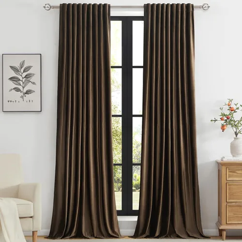 Miniatura 25 de PRIMROSE Cortinas de terciopelo champán de 63 pulgadas de largo para sala de estar, juego de 2 paneles opacos, bolsillo para barra, pestaña trasera