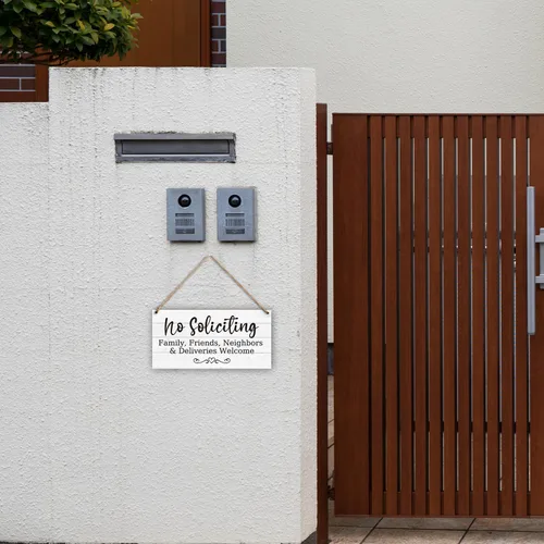 Miniatura 4 de Letrero decorativo colgante de madera, No Soliciting, Welcome Friend Family Neighbor, placa de madera rústica para puerta delantera, decoración