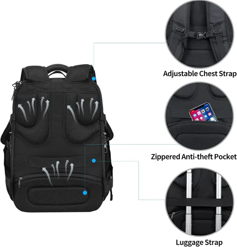 Miniatura 5 de KROSER Mochila de viaje para laptop de 18.4 pulgadas XXXL mochila para juegos con carcasa rígida Saferoom bolsillos RFID repelente al agua, mochila