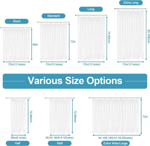 Miniatura 2 de Cortina de baño EurCross con 3 imanes, forro transparente de PEVA 9G, cortina de medio baño 36x72 para ducha