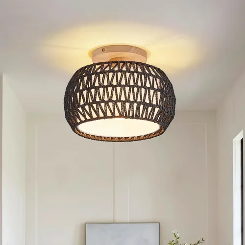 Miniatura 11 de Lámpara de techo de ratán bohemio, 3 opciones de estilo, luces de techo de mimbre semiempotradas, accesorios de luz costera beige, candelabro