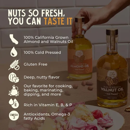 Miniatura 6 de Fresh Vintage Farms Nut Bundle - Aceites de cocina 100% sin diluir prensados en frío de almendras y nueces, aceites de cocina saludables