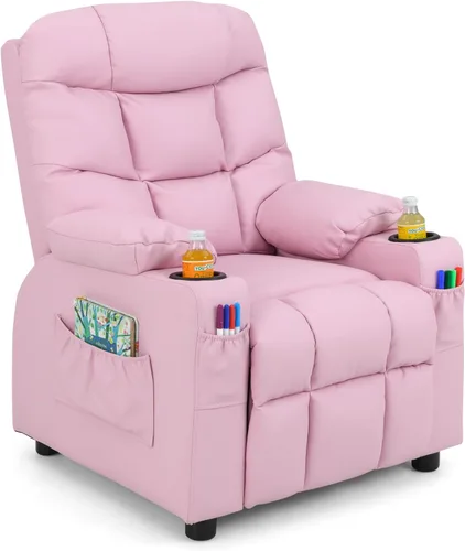 Miniatura 13 de Costzon Silla Reclinable para Niños con Portavasos, Silla de Descanso Ajustable con Reposapiés y Bolsillos Laterales para Habitación de Niños