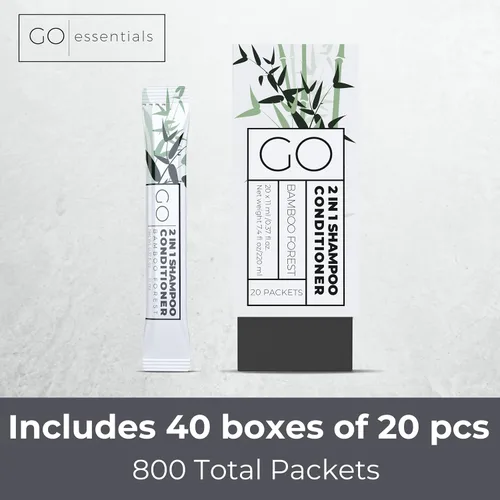 Miniatura 2 de GO Essentials Juego de 800 champú y acondicionador de tamaño de viaje, 2 en 1, champú y acondicionador de viaje de un solo uso (sin sulfato)
