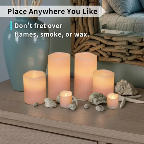 Miniatura 5 de FURORA LIGHTING Velas sin llama de cera real rosa con control remoto y temporizador, 4 pilares y 4 votivas, paquete de 8, velas LED parpadeantes