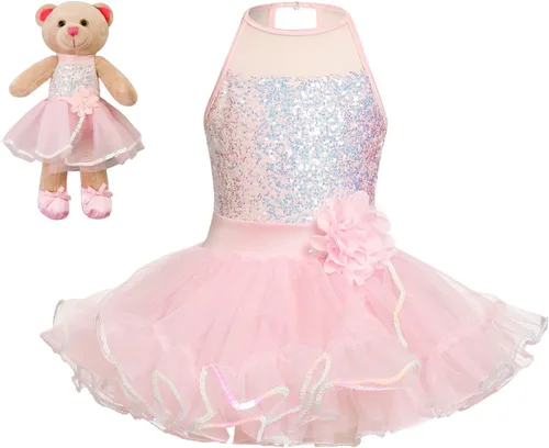 Phineein Vestido de ballet para niños, leotardo con falda y oso de peluche a juego, regalo para niñas