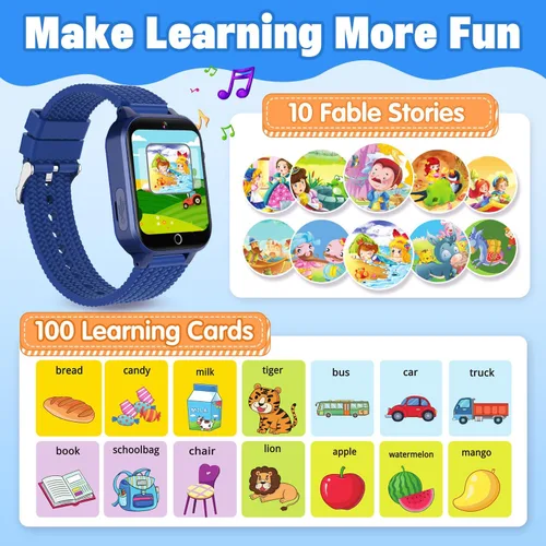 Miniatura 6 de Reloj inteligente para niños de 5 a 12 años, reloj para niños con 26 juegos, cámara, reproductor de música, podómetro, seguimiento de hábitos, Azul