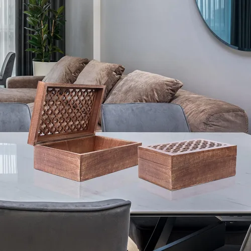 Miniatura 6 de Caja decorativa de madera 3 en 1 con tapa con bisagras – Caja de almacenamiento de esmalte mediana "Trellis – Caja decorativa hecha a mano con tapa