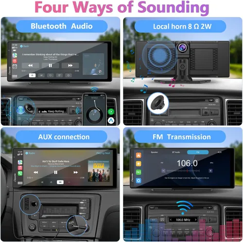 Miniatura 6 de CARPURIDE W903 Carplay portátil y Android Auto con cámara de salpicadero, pantalla HD IPS de 9.3 pulgadas, cámara frontal 4K y trasera 1080P