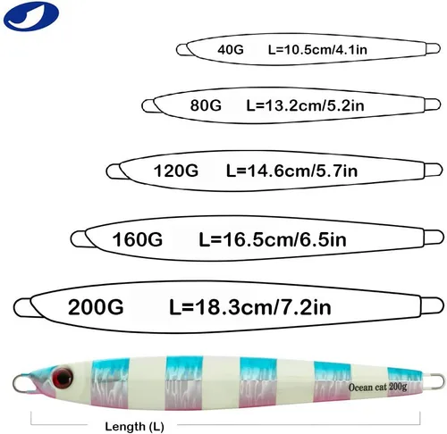 Miniatura 3 de OCEAN CAT Plomo de metal plano de caída lenta pesca señuelos hundimiento vertical cebo de jigging con gancho de mariposa para pesca de agua salada
