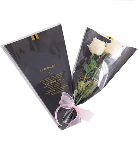TMXAOK 50 hojas de bolsas de ramo de flores de celofán transparente para ramo de floristería, suministros de arreglos florales, bolsas de envoltura