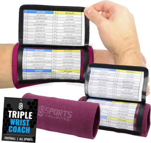 Miniatura 32 de Sports Unlimited Banda Instructora Triple para Adultos, Muñequeras de Fútbol para Jugadas, Muñequeras de Béisbol, Bandas de Brazo QB Negro
