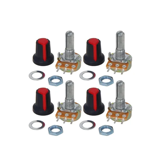 Miniatura 16 de Heyiarbeit Potenciómetro de película de carbono WH148 de 100 K Ohm, potenciómetro giratorio de una sola vuelta con pomos negros, 3 pines, 0.591 in