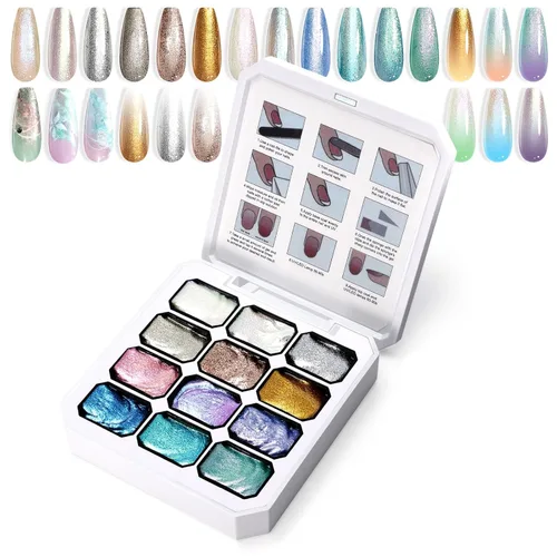 Miniatura 20 de Gel de Pintura con Degradado, 12 Colores Brillantes de Esmalte de Uñas en Gel Ombré para Uñas con Pigmento Pat Aura, Manicura Francesa DIY, Arte