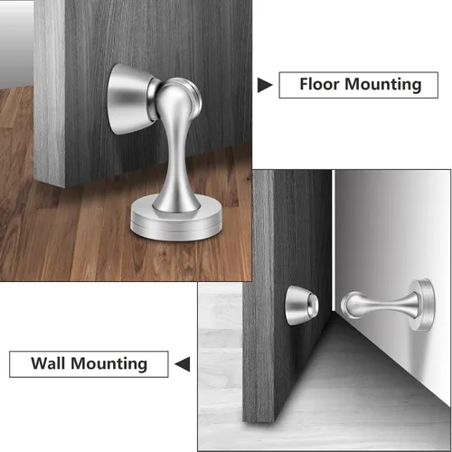 Miniatura 5 de Paquete de 4 topes magnéticos para puerta, topes de puerta de acero inoxidable, soporte magnético de pared para piso, resistente y moderno, plateado