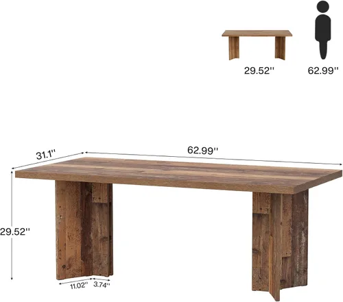 Miniatura 2 de Tribesigns Mesa de comedor de 63 pulgadas para 4-6, mesa de cocina estilo granja con gran superficie, mesa rectangular para cenas y comidas