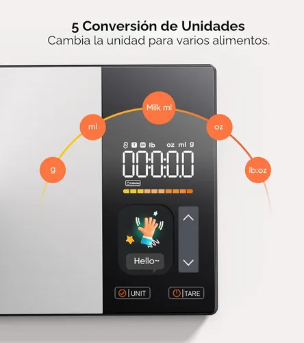 Miniatura 8 de KUAIVO Báscula inteligente de nutrición alimentaria con pantalla TFT, rastrea calorías, grasas, carbohidratos y proteínas, funciona con aplicación