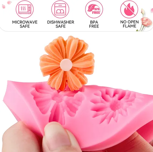Miniatura 3 de Puyeipt 4 piezas de moldes de silicona para fondant con forma de flores, moldes de chocolate y caramelo con forma de margarita y rosa para la parte