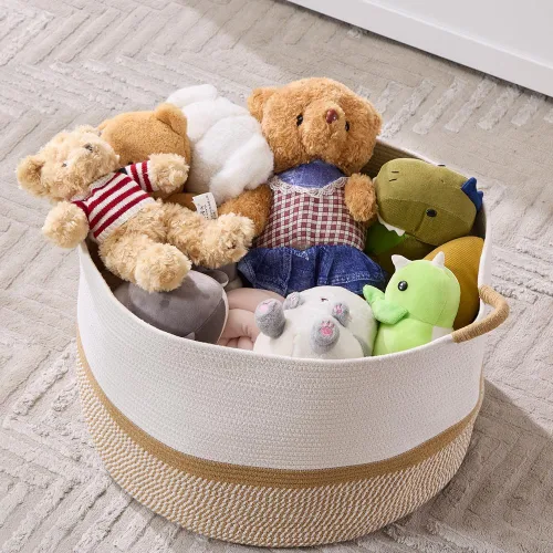 Miniatura 3 de Luxury Little Cesta de almacenamiento extragrande para guardería, 20 x 20 x 13.8 pulgadas, 100 % algodón con asas, cesta de manta para juguetes