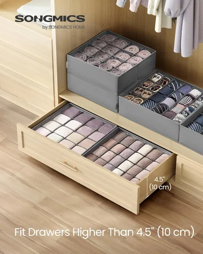 Miniatura 2 de SONGMICS Paquete de 6 organizadores de cajones, 120 celdas (3 x 16 + 3 x 24), separadores plegables, 11.8 x 11.8 x 3.9 pulgadas, para calcetines