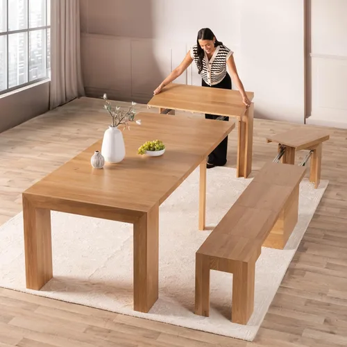 Miniatura 21 de Transformer Table - Mesa de comedor extensible de madera maciza, asientos 2-12, mesa de comedor expandible, muebles que ahorran espacio, muebles