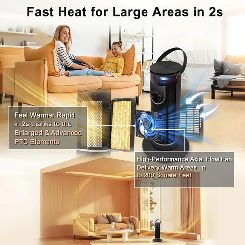 Miniatura 2 de Calentadores de espacio para uso en interiores, calentador eléctrico con control remoto, humidificador, temporizador de 12 horas, 3 modos