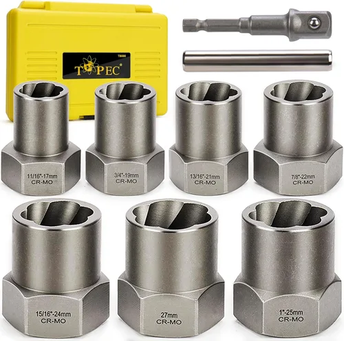 Miniatura 9 de Topec Juego de extractor de pernos de alta resistencia de 5 piezas, juego de extractor de impacto de 1/2 pulgada, kit de herramientas perfecto