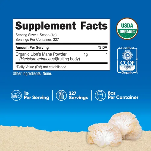 Miniatura 2 de Nutricost Polvo orgánico de hongo melena de león (8 onzas) - 227 porciones, suplemento orgánico certificado por USDA