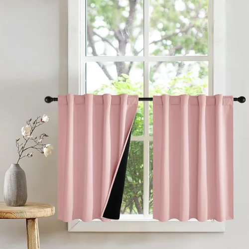 Miniatura 27 de PONY DANCE Cortinas opacas 100% cortas de 24 pulgadas de largo, medias cortinas con aislamiento térmico para ventanas pequeñas con parte trasera