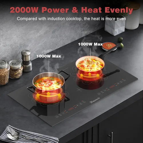 Miniatura 4 de Estufa eléctrica de 2 quemadores – Estufa eléctrica de 24 pulgadas integrada (23 x 13 pulgadas) y encimera (24 x 14 pulgadas), dos quemadores de 24