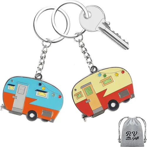 Llavero de casa rodante con texto en inglés "Happy RV", llavero para parejas, regalo para hombres y mujeres, accesorios de campamento, paquete de 2