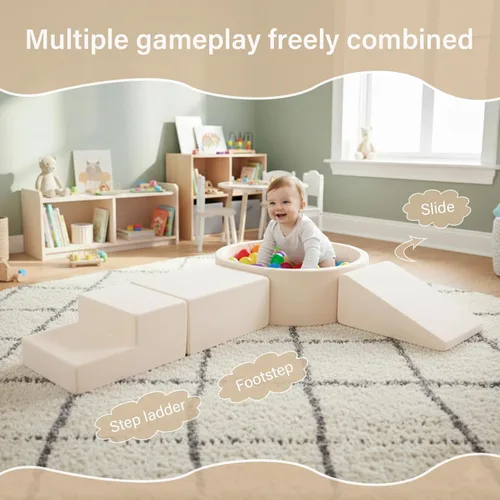Miniatura 4 de Tiita Juguetes de escalada con pozo de bolas para niños pequeños, 4 piezas de bloques de escalada de espuma para bebés, juego de actividades suaves