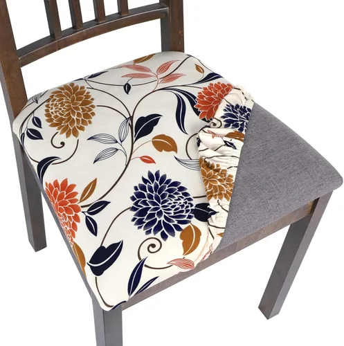 Miniatura 13 de SearchI Fundas de Asiento para Sillas de Comedor Elásticas con Estampado Juego de 6 Fundas de Asiento de Silla, Protector de Cojín de Silla Tapizada