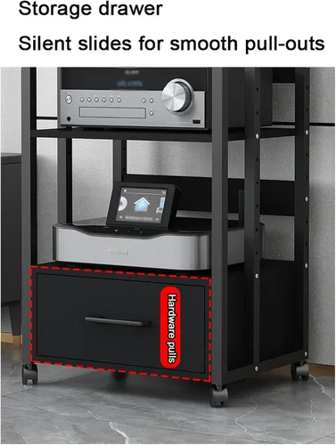 Miniatura 6 de Organizador de medios con cajones, estante de CD estéreo torre de sonido, impresora organizador de oficina en casa con estantes ajustables