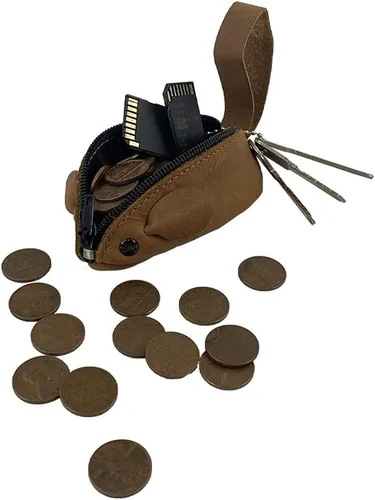 Miniatura 5 de Hide & Drink, Monedero de ratón de cuero rústico, bolsa de cambio, hecho a mano, Caoba., Adulto