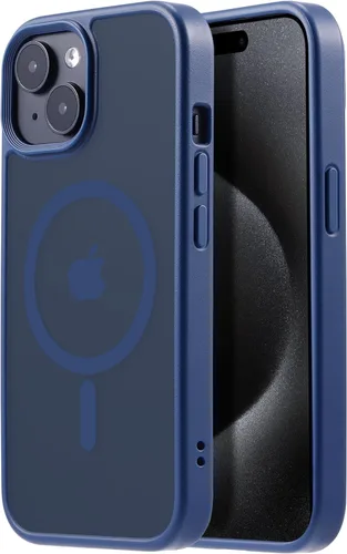 Miniatura 75 de Tigowos - Funda magnética para iPhone 15, resistente a las caídas, sensación de piel mate, a prueba de golpes, delgada, negro mate