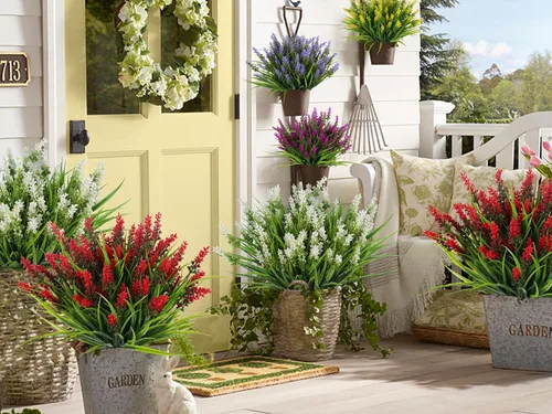 Miniatura 3 de RECUTMS Planta de césped falso, plantas falsas al aire libre, césped artificial, arbustos artificiales resistentes a los rayos UV, arbustos Rojo