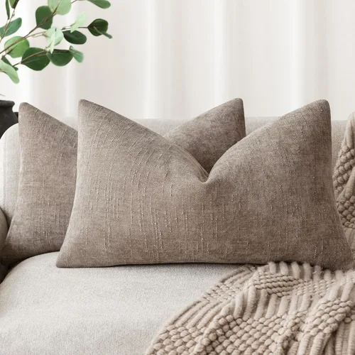 Miniatura 36 de Foindtower - Paquete de 2 fundas de almohada decorativas, cuadradas, cómodas, unicolor, suaves, lumbares, estilo rústico neutro, para sofá, sillón